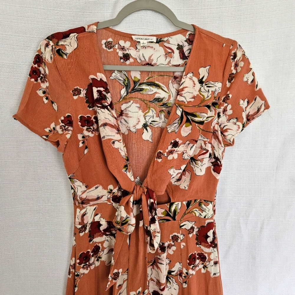 Floral‎ Lightweight Sun Dress With Vneck Tie Front Size Small - Picture 3 of 10